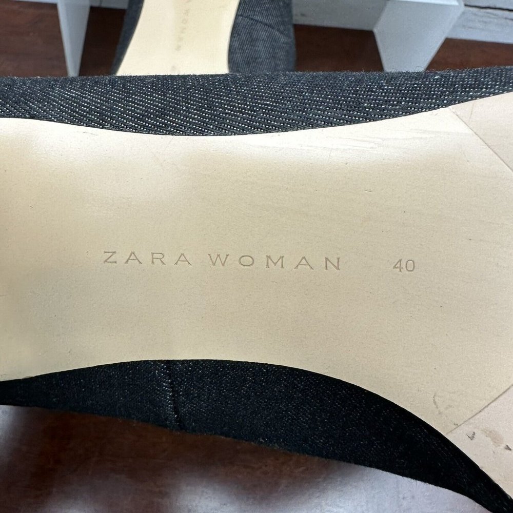 Zara Woman Denim Slip On Block Heel Shoes Rhinestone Pineapple Size 9.5 / 40 - Picture 9 of 9
